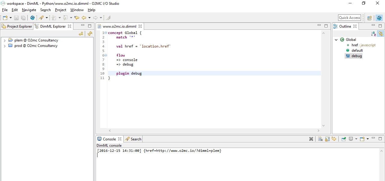 Example of code execution in O2MC studio